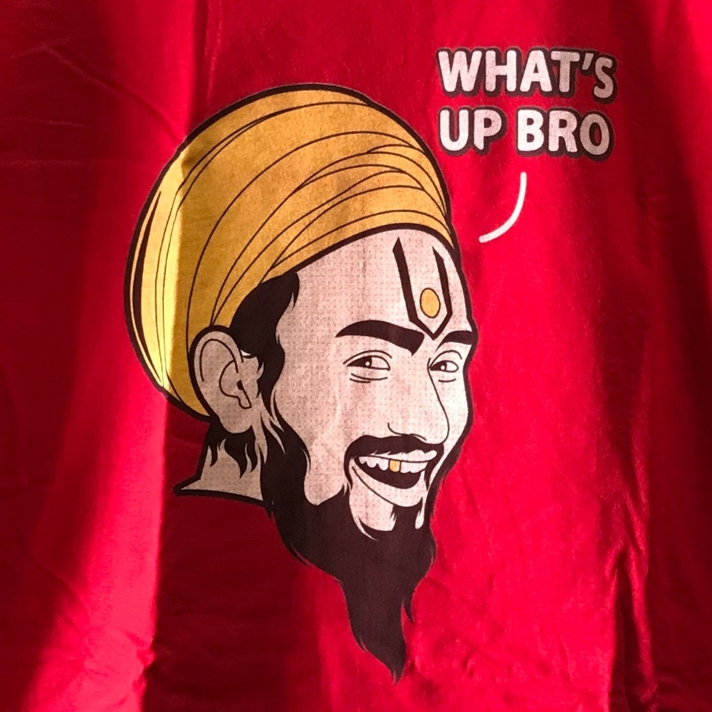 NWOT What's Up Bro - Red Med Cotton Mens T-Shirt Humor India Gildan Graphic Tee